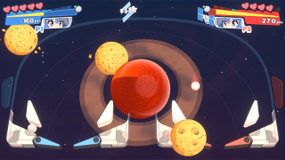 Bumper Bout match on a space stage with planets and satellites
